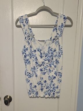 Lovesick White Tank with Blue Floral Tie-Straps